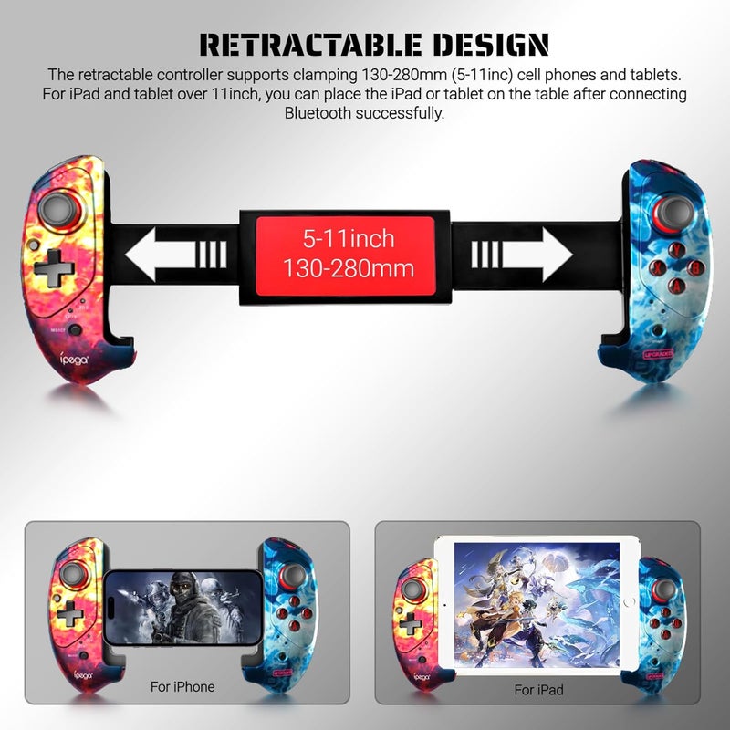 arVin Wireless Gaming Controller for iPad/Mini/Air/Samsung Galaxy Tab/HUAWEI MatePad/Yoga Tab[within 5-11"] Gamepad Joystick for iPhone 15/14/13 Pro Max/Galaxy 23/22/21/PC/Call of Duty Mobile/Genshin - Image 3